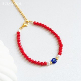 Handcrafted Evil Eye Crystal Beads Bracelet Handmade in Bali